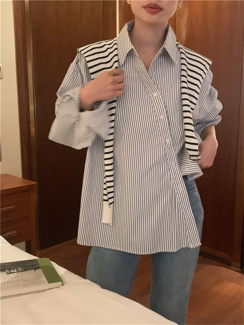 Рубашка Alien Kitty Женская с косым воротником шикарная приталенная рабочая одежда