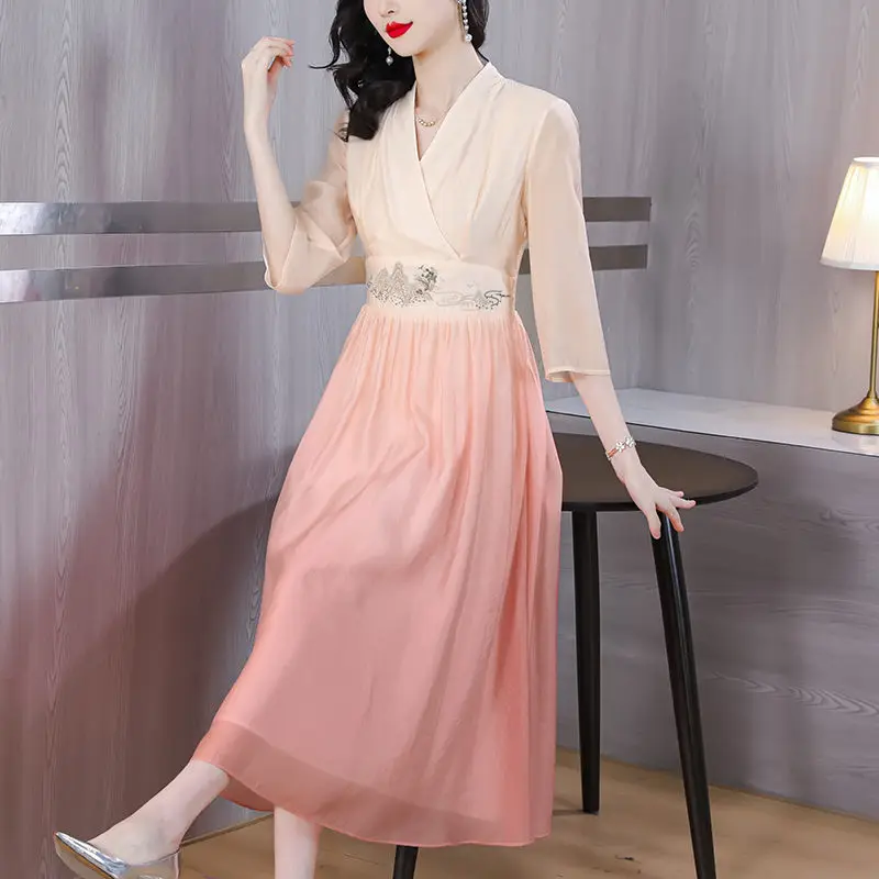 New Chinese Tang Style Improved Hanfu Dress Qipao 2023 Summer Embroidery Retro Women's Wear Fashion Slim Elegant Clothing Z1743