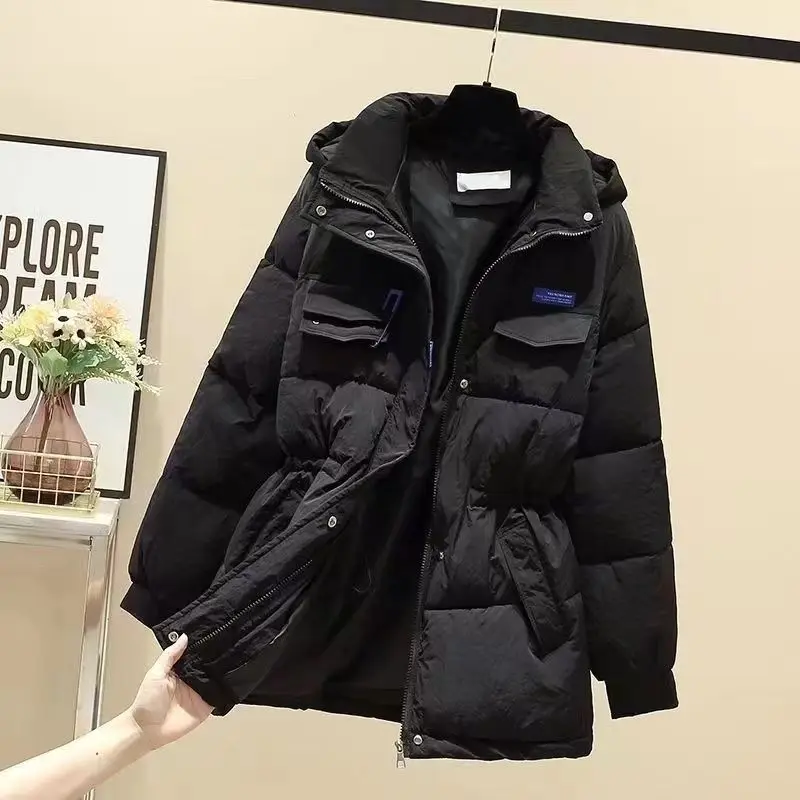 2023 New Winter Women Mid-long Parkas Jackets Casual Pockets Thick Warm Hooded Coat Female Outwear Korean Style Parkas C22