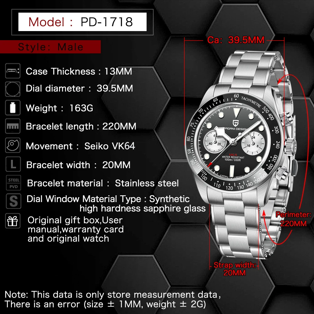 Мужские кварцевые часы PAGANI DESIGN New Masculine Prestige с циферблатом Panda, эксклюзивные, премиум-класса, из нержавеющей стали, с сапфировым стеклом, светящиеся, водонепроницаемые. (art.: 3920dba781bc7) - 3920dba781bc7