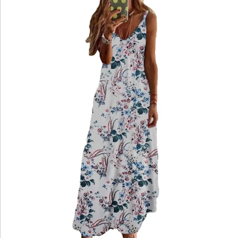 

Summer Women Halter Boho Dress Long Dress Elegant Sexy Beach Print Flowers Polka-dot Strap Ladies Women Vestidos Fashion