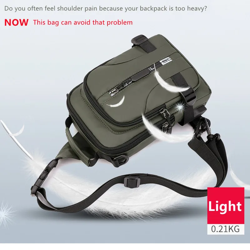 Fashion Oxford Cloth Waterproof Multi-pocket Backpack for Men Soft  Ultra Light USB Charging Chest Bag Can Fit an Ipad Mini