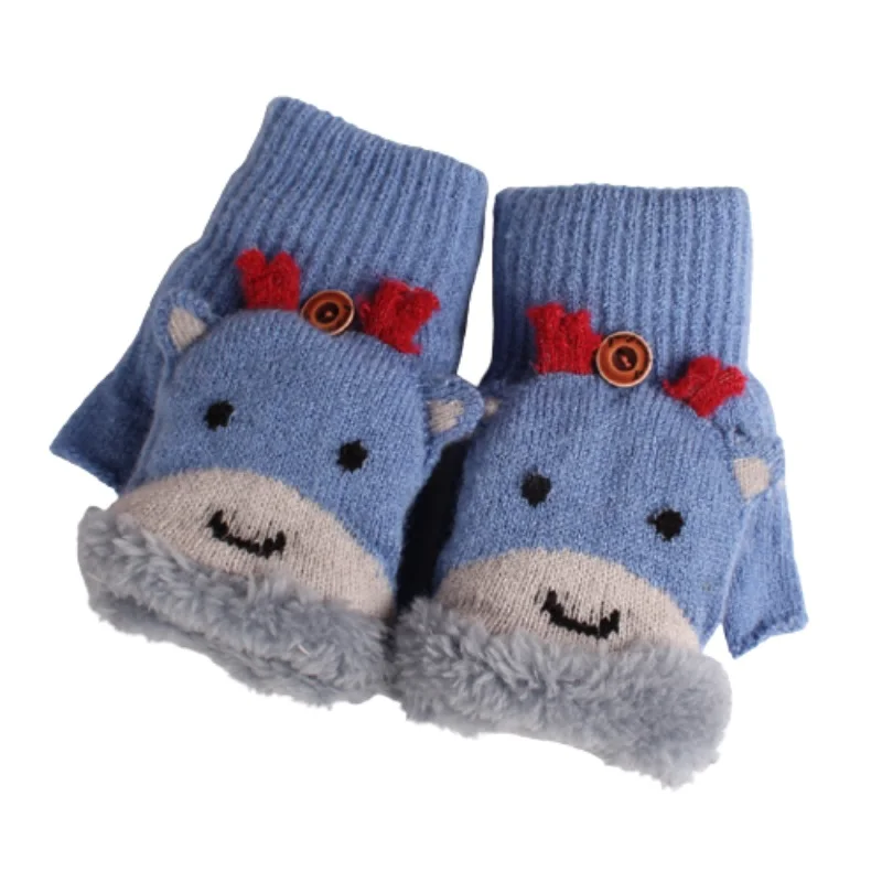 

Детские зимние перчатки с открытыми пальцами, милые Мультяшные утепленные бархатные теплые студенческие вязаные перчатки-раскладушки