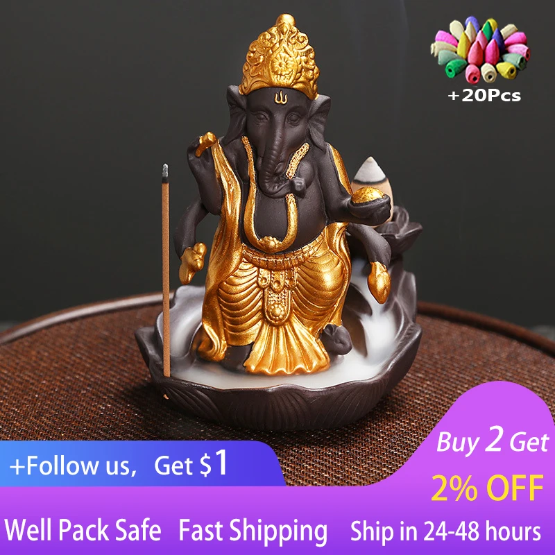 

Creative Purple Sand Flowback Incense Incense Incense Incense Stove of India Buddha Buddha Festival Elephant God Gift Ornament