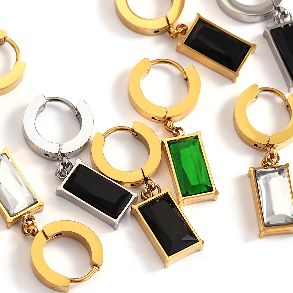 

Flashbuy Green Black Square Zircon Earrings for Woman Stainless Steel Simple Hoop Earrings Fashion Jewelry