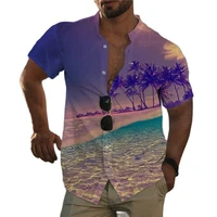 summer vacation style coconut tree mens leisure shirt fashion trend tops comfortable single breasted short sleeve loose shirt