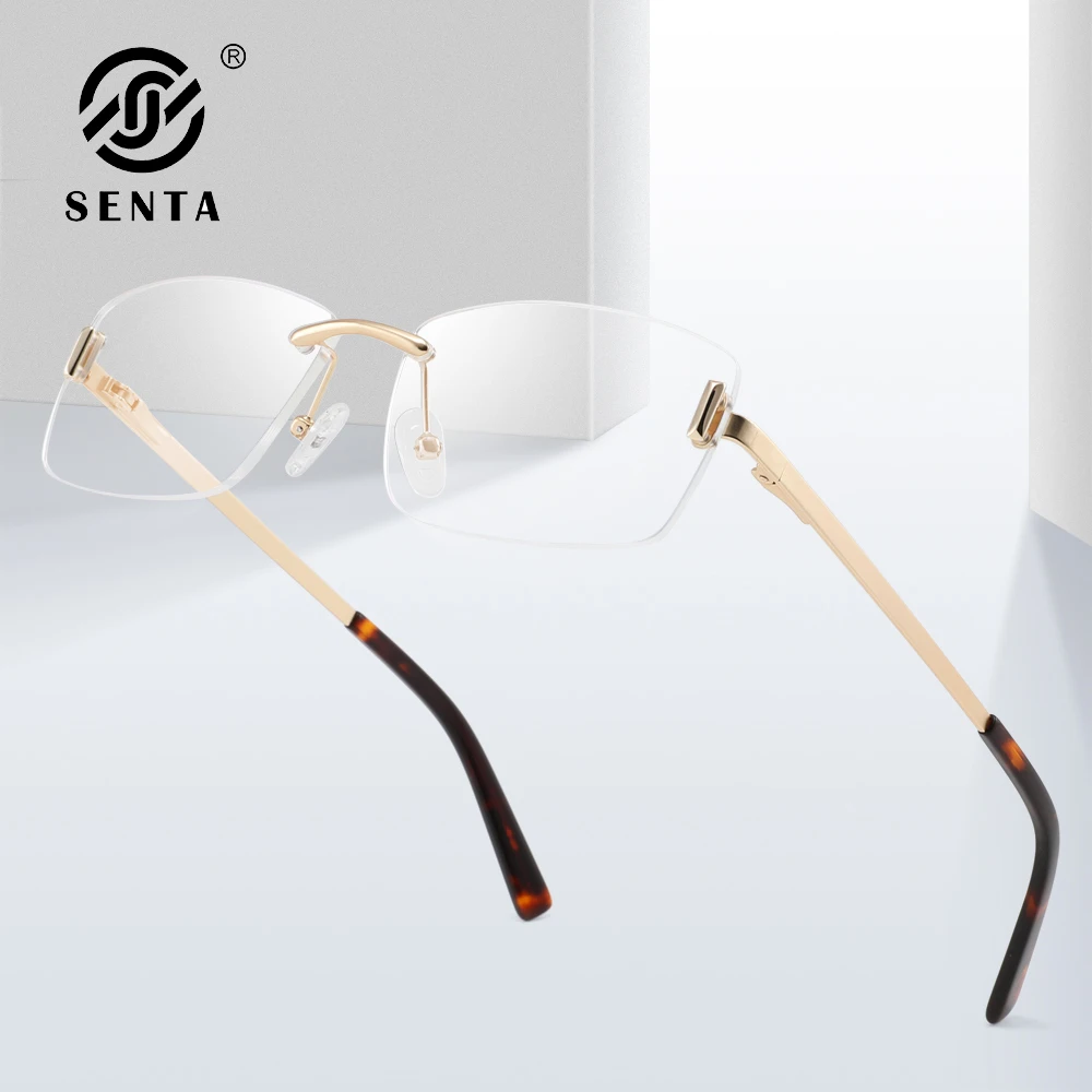 

Rimless Glasses Frame Men Eyewear Square Eyeglasses Frames Women Spectacles Prescription Optical Anti-Blue Light Reading Glasses