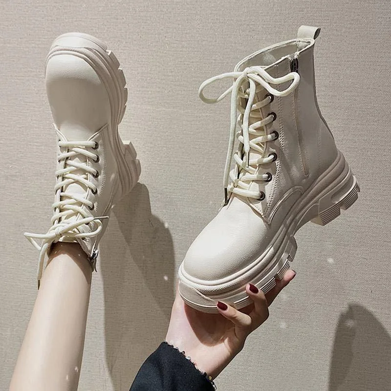 

2022 Autumn/winter new style boots thick-soled side zipper all-match mid-tube women's single boots platform shoes