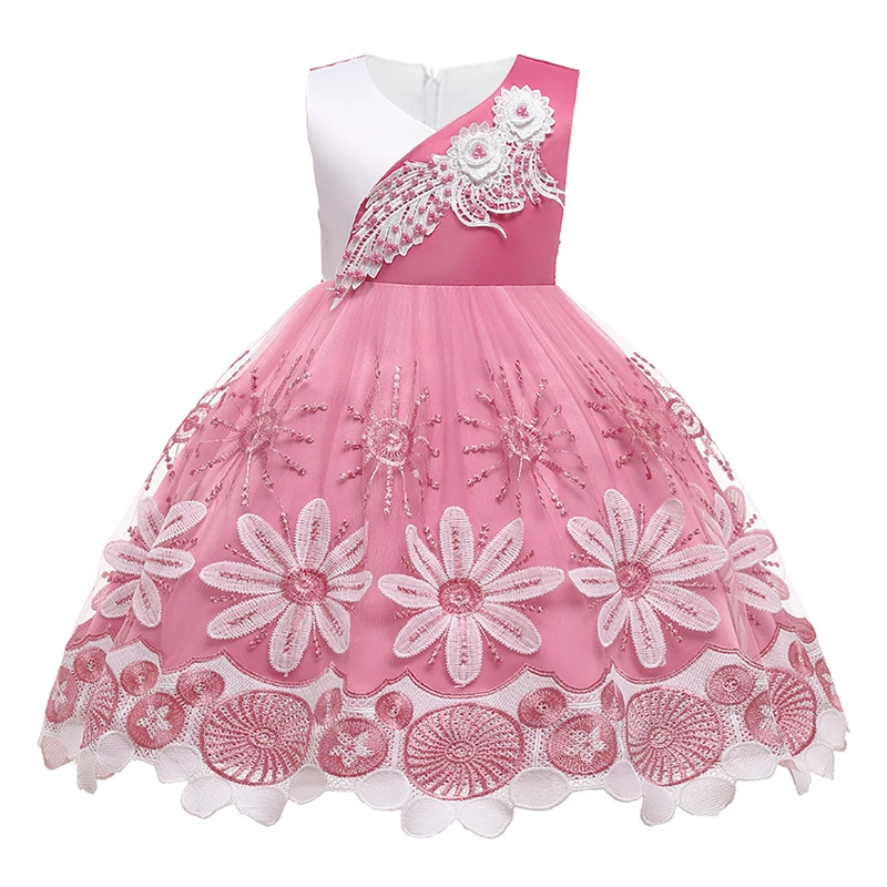 

2022 Lace Flower Girl Wedding Party Dress Embroidery Kids Birthday Princess Dresses For Girls Prom Gown Children Clothes 3-10 Y