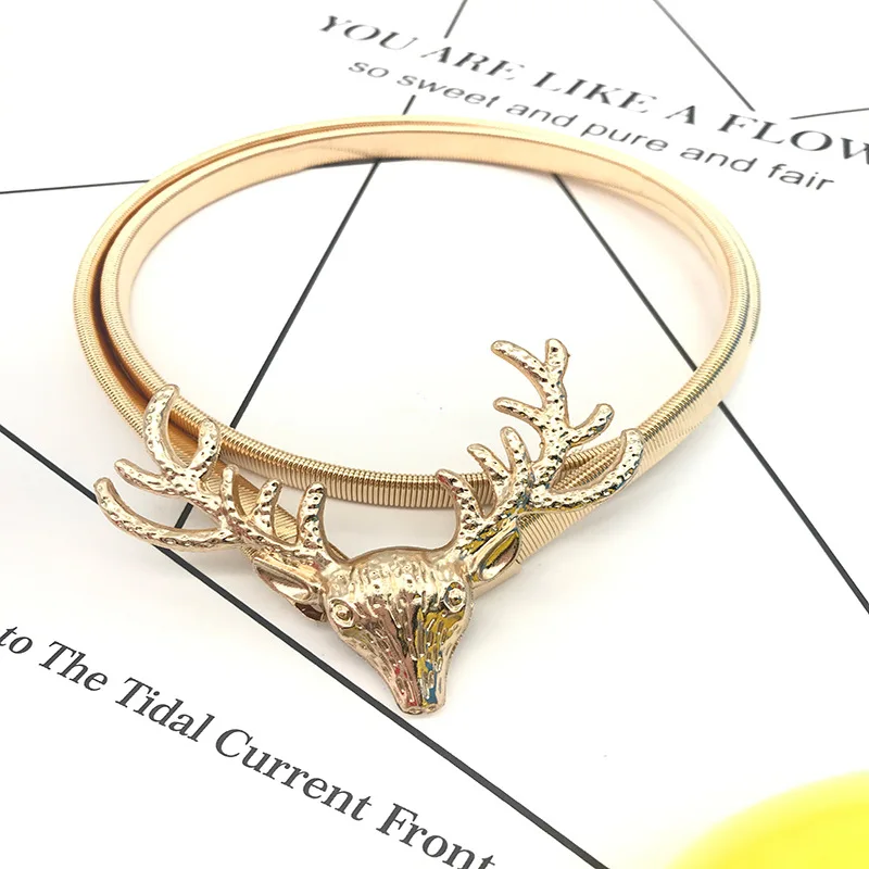 

Deer Head Waist Chain Ladies Metal Spring Belt Gold Belt Elastic Waist Chain Dress Accessories Gift
