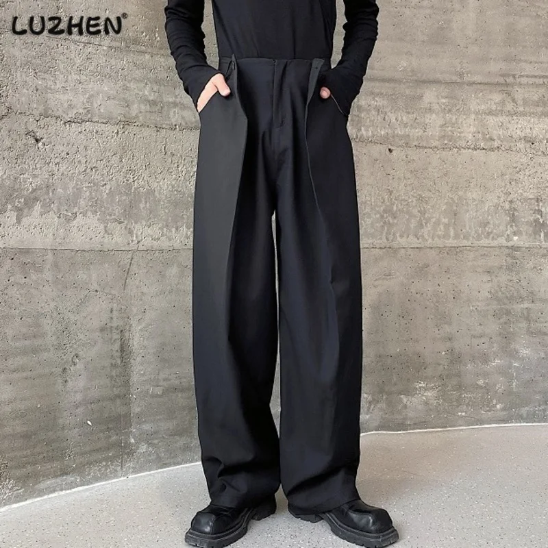 

LUZHEN Men's Trousers Baggy Casual Pants Autumn New Pleated Double Waistband Niche Design Trend Korean Straight Leg Pants 19692a