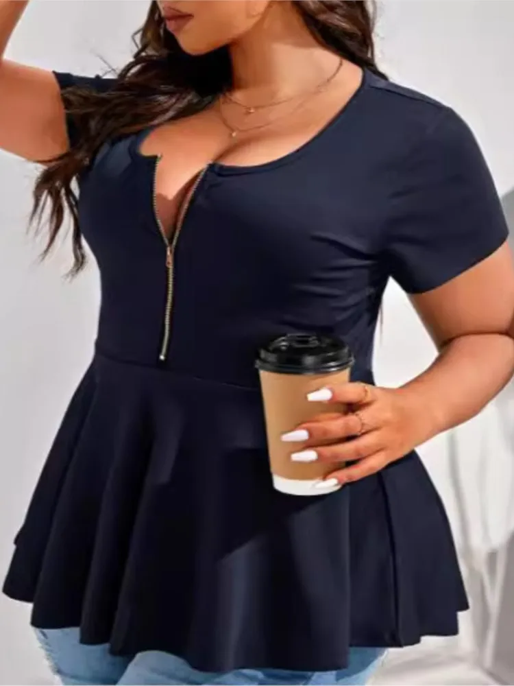 Блузка женская летняя облегающая с оборками и коротким рукавом