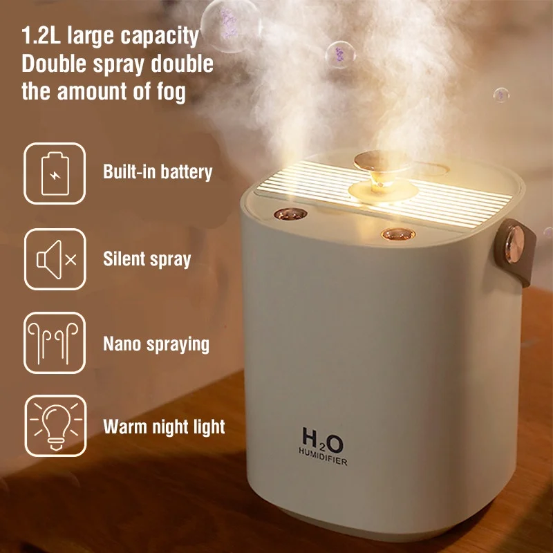 

1200ML Wireless Double Nozzle Air Humidifier USB Rechargeable Ultrasonic Essential Oil Aroma Diffuser Humidifier 3l Mist Maker