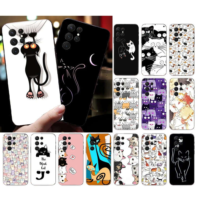 

Phone Case for Samsung Galaxy S23 S22 S21 S20 Ultra S20 S22 S21 Plus S10E S20FE Note 10Plus 20Ultra Cartoon Black Cat Cats Case