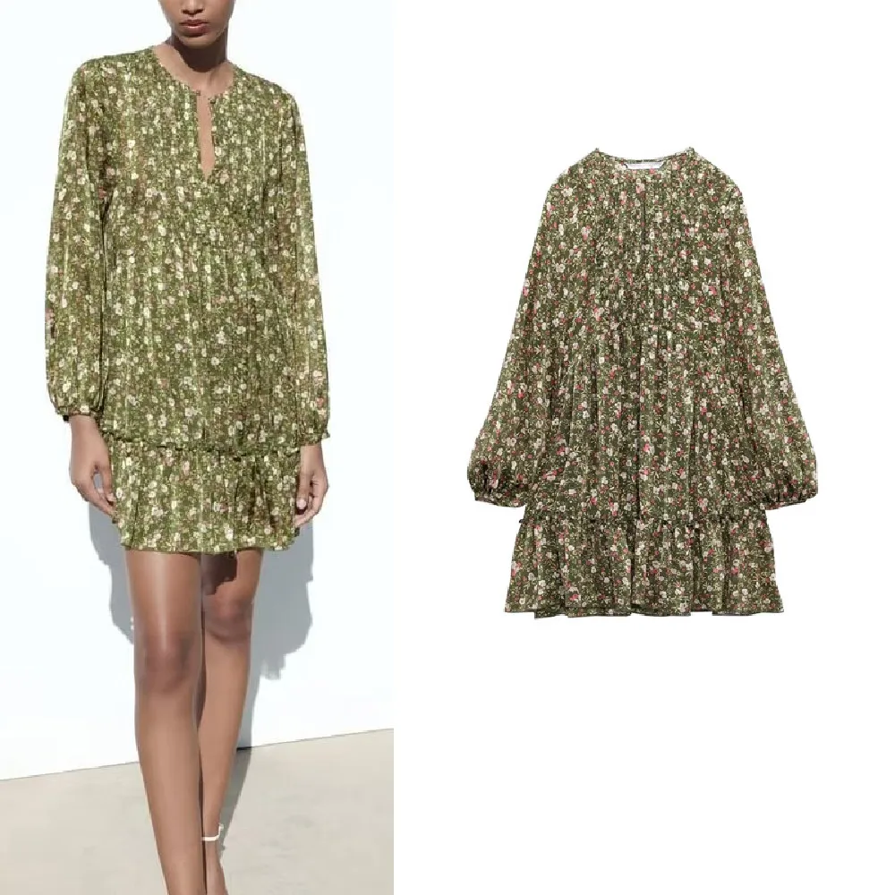 

COS LRIS 2023 European and American spring new French floral skirt long-sleeved round neck frilly flower print dress 2537761