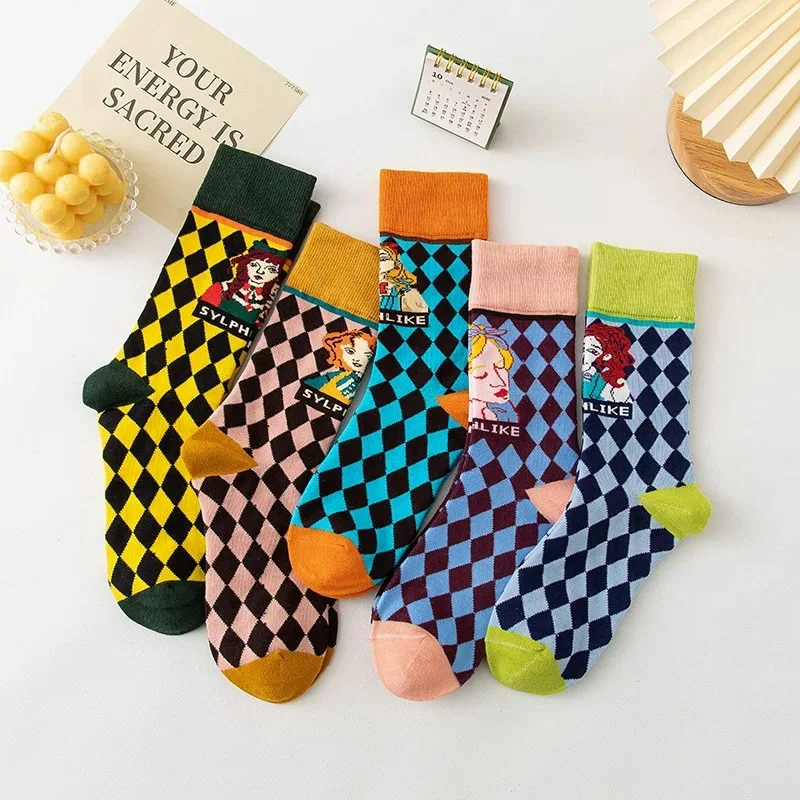 

Portrait Retro Harajuku Style Socks Women Lolita Style Illustration Medium Tube women's Socks