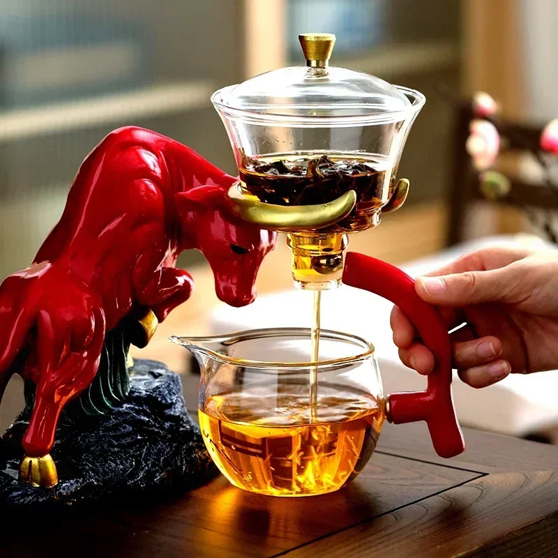 Автоматический стеклянный чайный сервиз Fu Niu для дома гостиной ленивый чайник