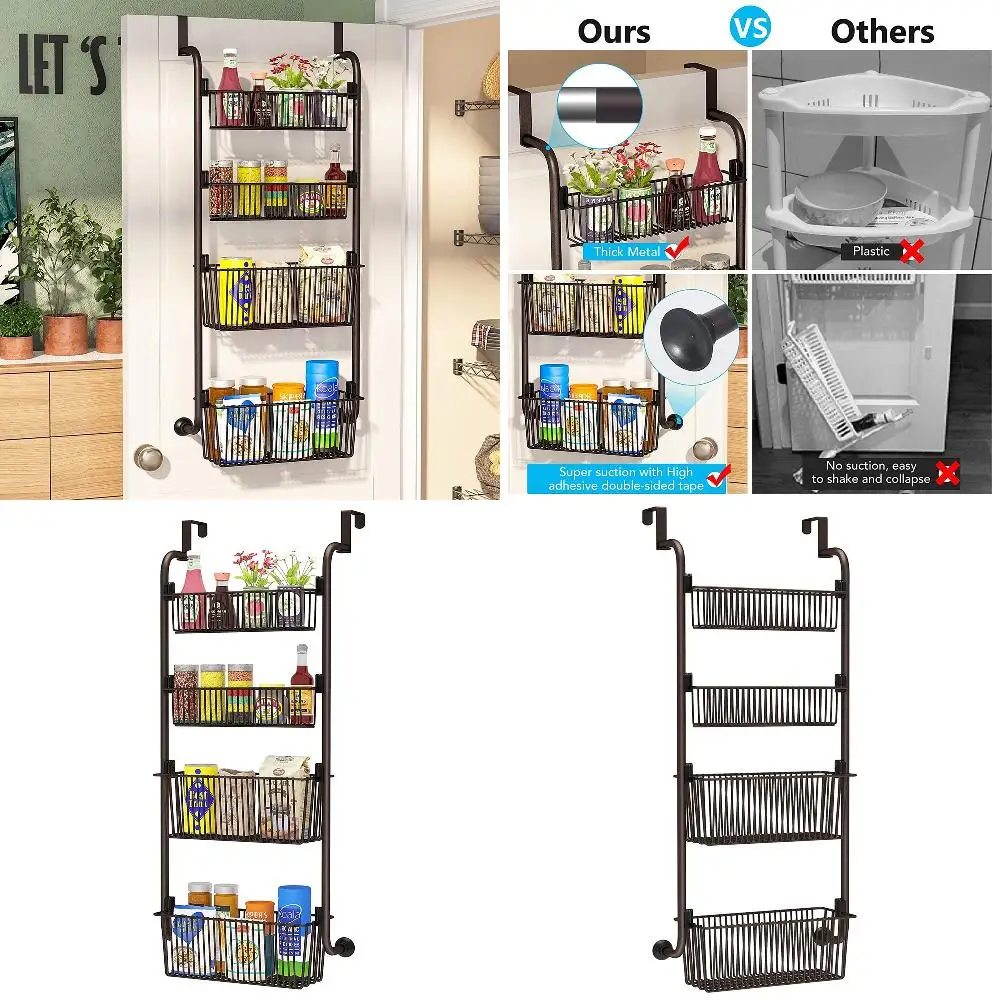 

-the-Door High-Quality 4-Tier Heavy-Duty Metal Over-the-Door Pantry Organizer Rack with Baskets for Optimum Pantry Door Organiza