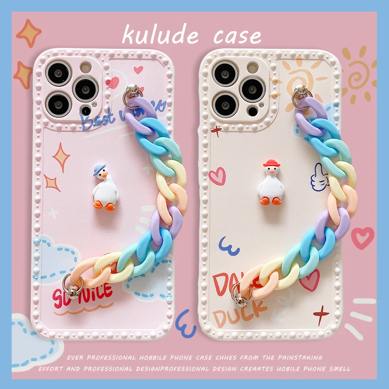 

Cartoon Three-dimensional Duck Bracelet for Iphone13 Mobile Phone Case Xs 11pro XsM XR 11 12 11pm 12p 13pm Anti-lost Phone Cover
