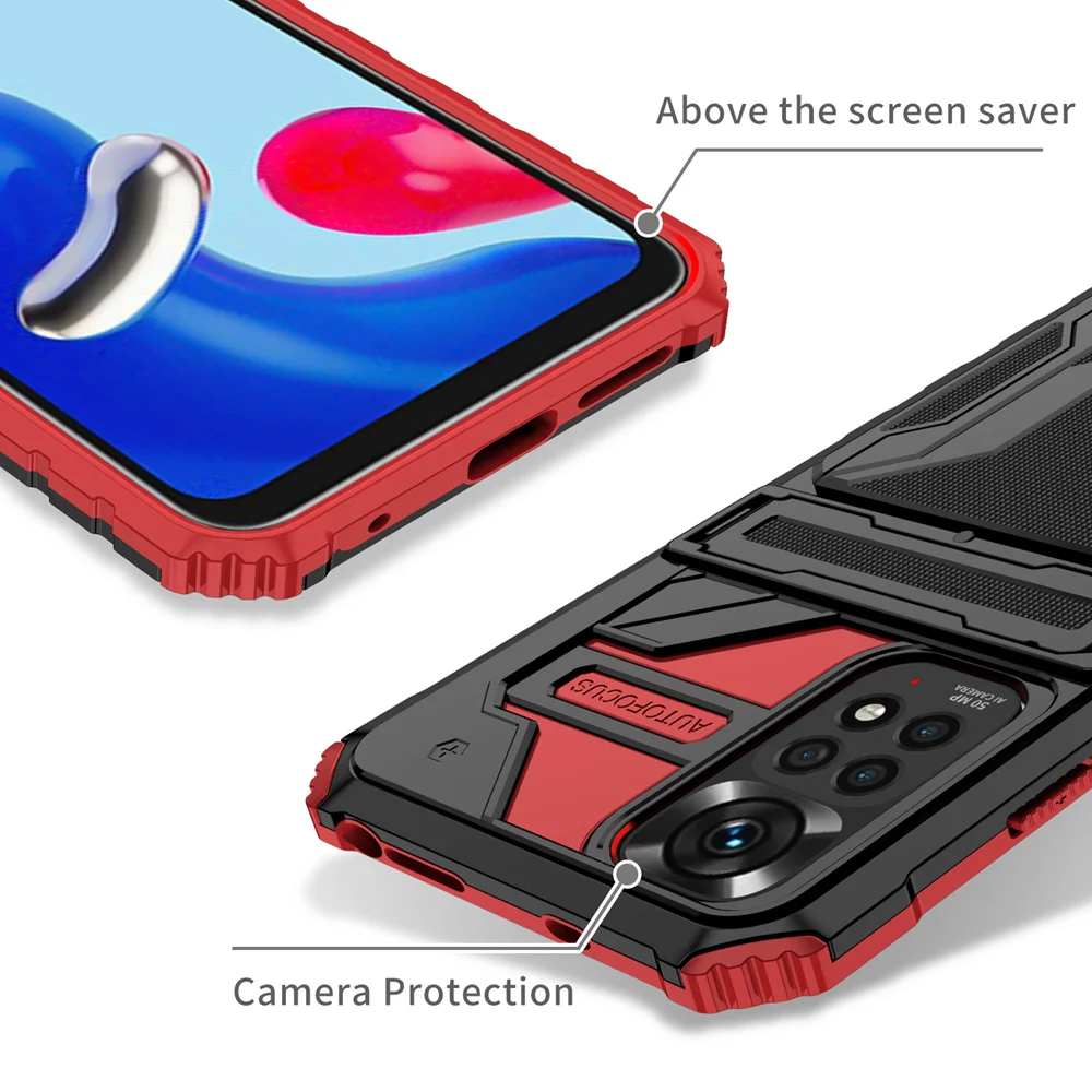keysion shockproof armor case for redmi note 11 11s 11 pro5g 10 card bag stand phone back cover for poco x4 nfc x3 m3 m4 pro 5g free global shipping