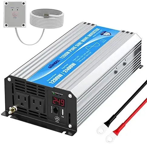 

Volt 2000W Pure Sine Wave Power Inverter DC 24V to AC120V with Dual AC Outlets with Remote 2.4A USB and LED Display