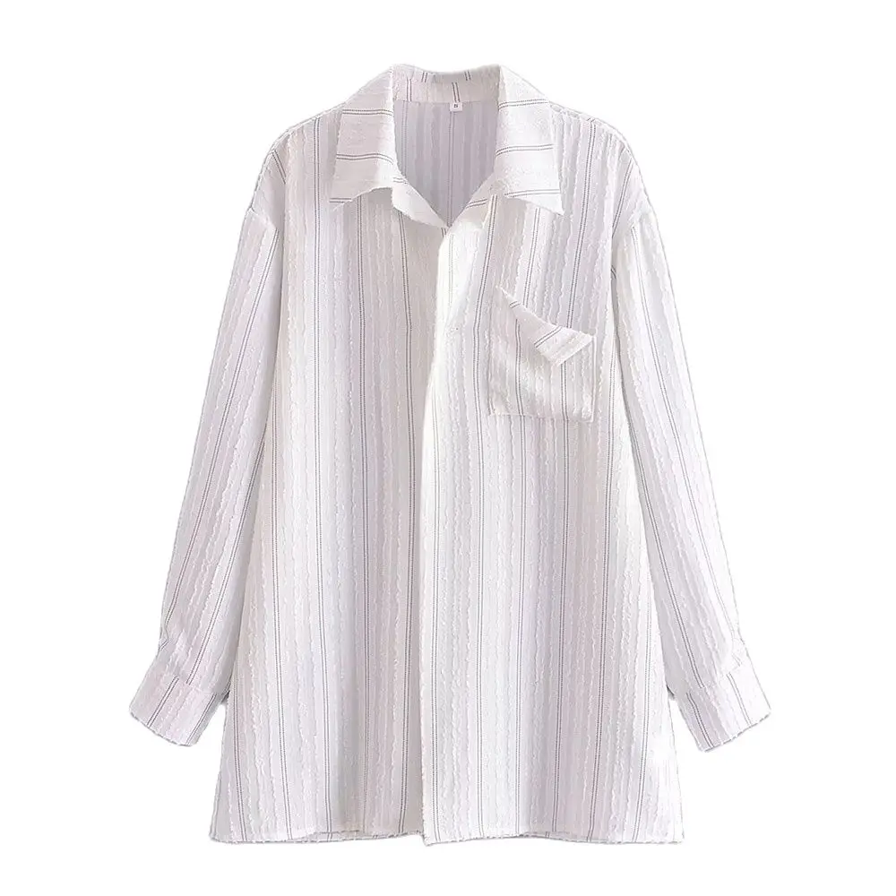 

BER&OYS&ZA2022 new high quality women's fashion lapel personality asymmetrical vertical stripe raw edge shirt