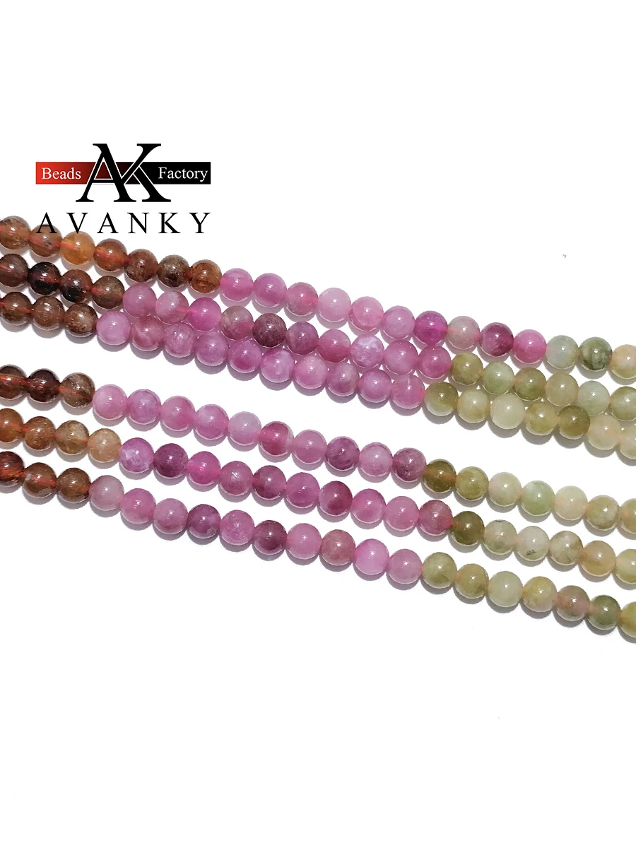 3A Natural GemStones Round Colorful Tourmaline Angel Beads 15 Inches Select Size 5MM Jewelry For Bracelet Necklace Making 5mm