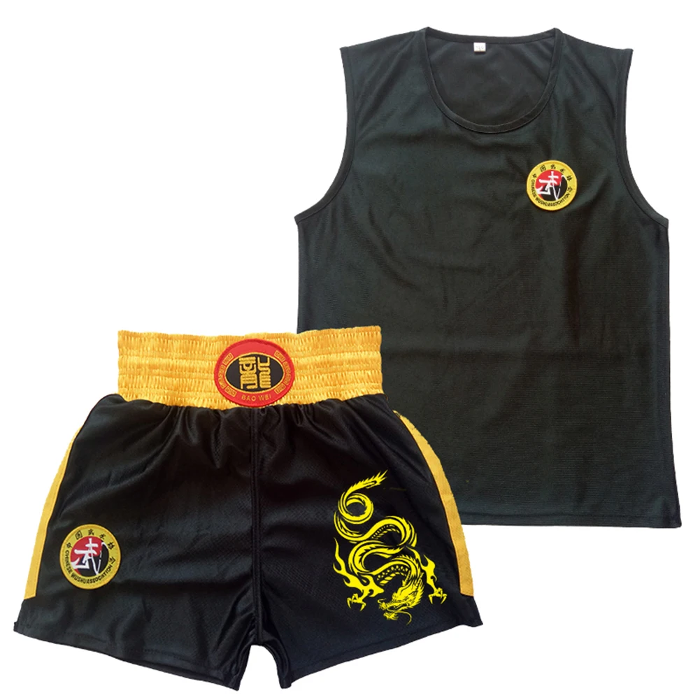 Adult Children Sanda Uniform Shorts Fight Wushu Sanda Suit for Kids Thai Shirt Training Competition Muay Thai Boxing Trunks