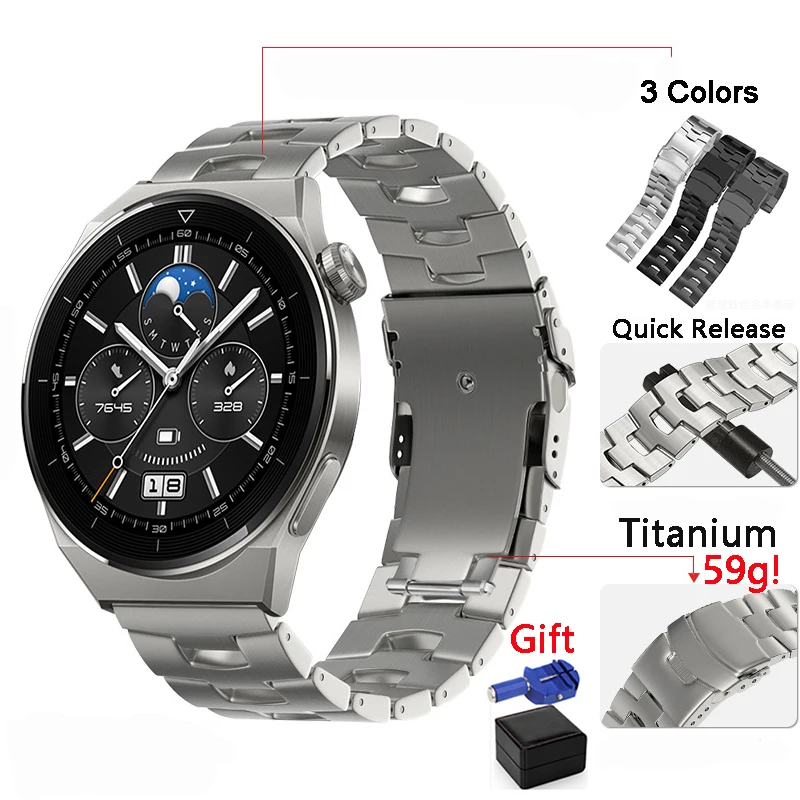 Real Titanium Strap for Original Huawei Watch GT3 /3 Pro 22mm Titanium Business Watchband for Huawei GT 3 GT Runner GT 2 Pro