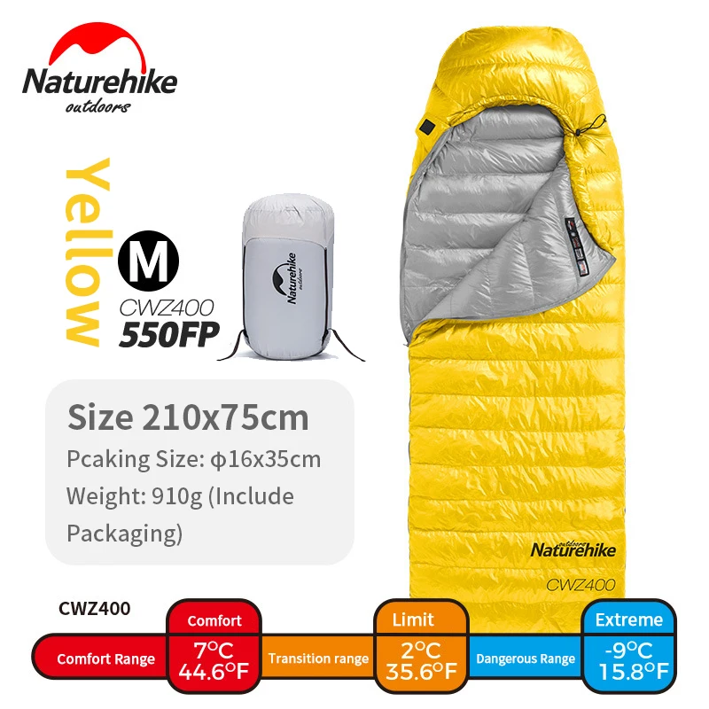 

Спальный мешок Naturehike NH18C400-D, Пух белой гусиной кожи, цвета на выбор