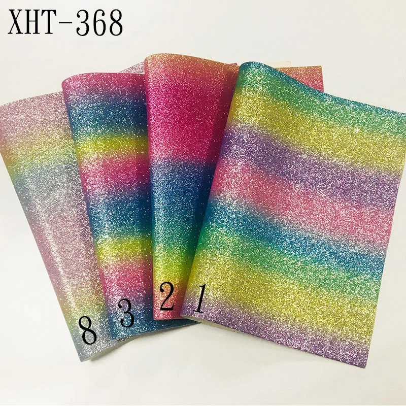 

XHT Matte Rainbow Design Colorful Shiny Fine Glitter Faux Leather Printed Fabric Sheet for Shoe/Bag/DIY Accessories