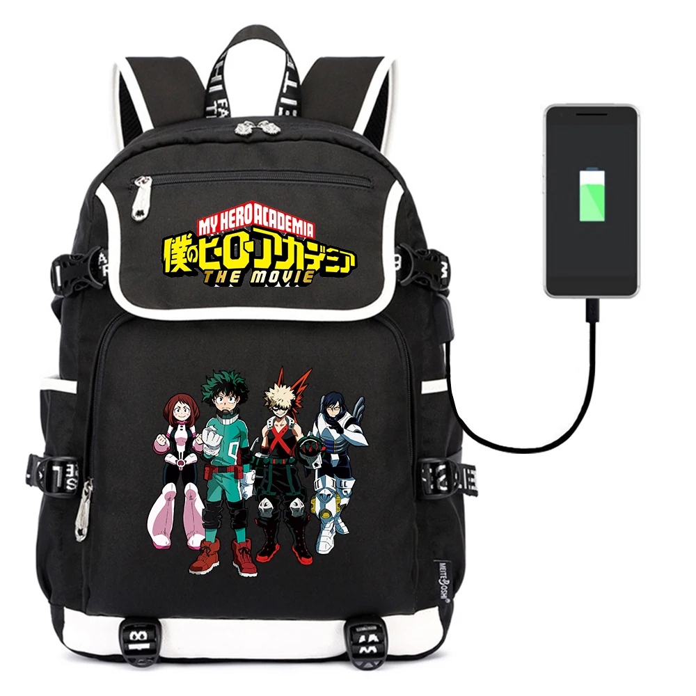 

Anime My Hero Academia Backpack USB Charging Knapsack Unisex Packsack Teenagers Casual Rucksack Zip Schoolbag Travel Laptop Bag