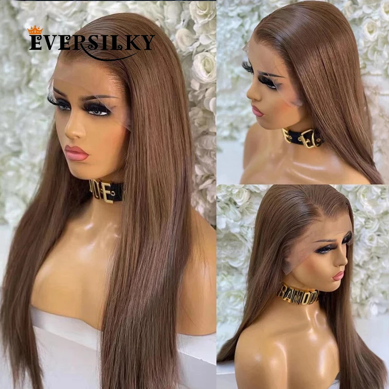 

Glueless 13x6 Deep Part Lace Front Human Hair Wigs Caramel Brown Silky Straight Pre Plucked 360 Lace Wigs Natural Hairline Remy