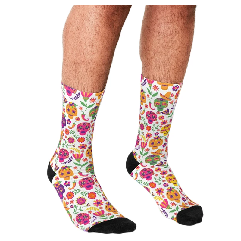 Funny Socks Day of the dead Calavera Sugar Skulls Mexican Men Socks harajuku Happy hip hop Novelty Skateboard Casual Crazy Socks
