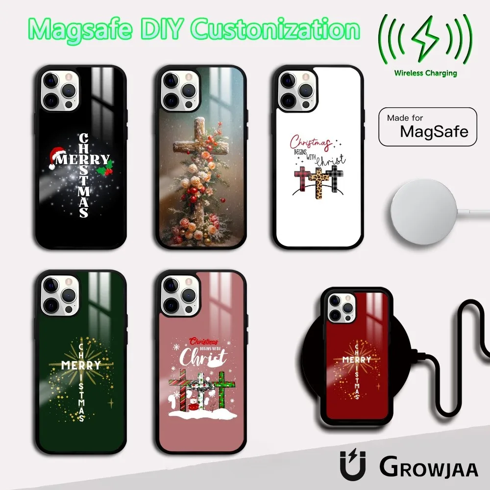 Christmas Cross Phone Case For IPhone 16 15 14 13 12 11 Pro Max Plus Mini Magsafe Mirror Wireless Magnetic Cover