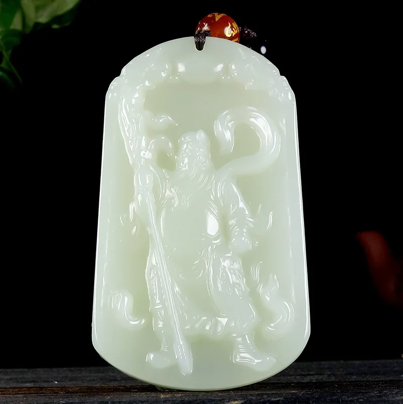 

Large Carved White God of War Jade Pendant Real Chinese Hetian Natural Stone Nephrite Gemstone Fine Jewelry for Men