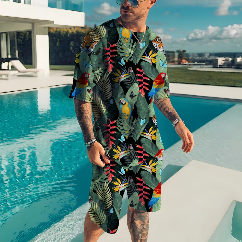 2023 New Summer Men's Sportwear Suit 3D Print  Animals and Plants Casual Wear Fitness Sports Track Be Well Received