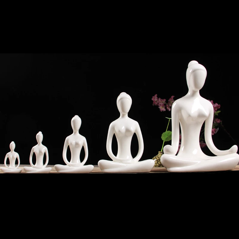 12 Styles White Ceramic Yoga Figurines Ename Abstract Woman Miniatures Yog Stattues Yoj Home Decoration