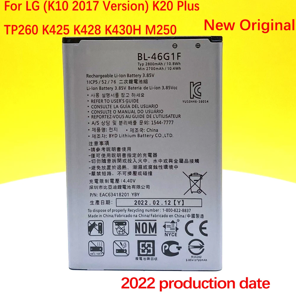 

NEW Original BL-46G1F Battery For LG K20 TP260 K425 K428 K430H m250 MS250 X400 LGM-K121K (k10 2017) 2800mAh