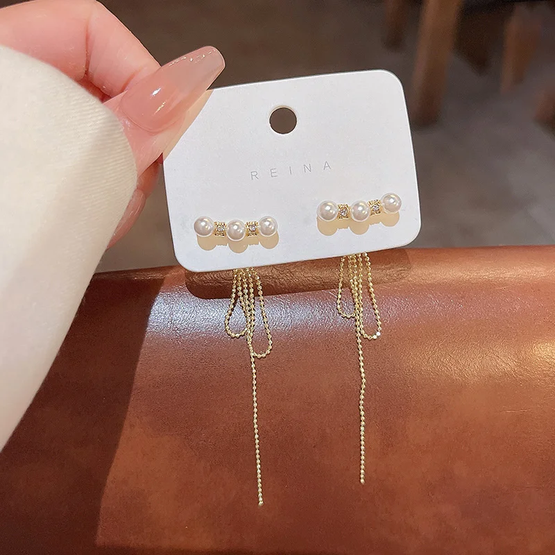 

S925 Silver Needle Light Luxury Small Style Tassel Pearl Earrings Female Ins Fashion Super Fairy Temperament Net Red Earrings