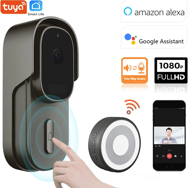 

Звонок дверной беспроводной с Wi-Fi и аккумулятором, 1080P, 2 МП