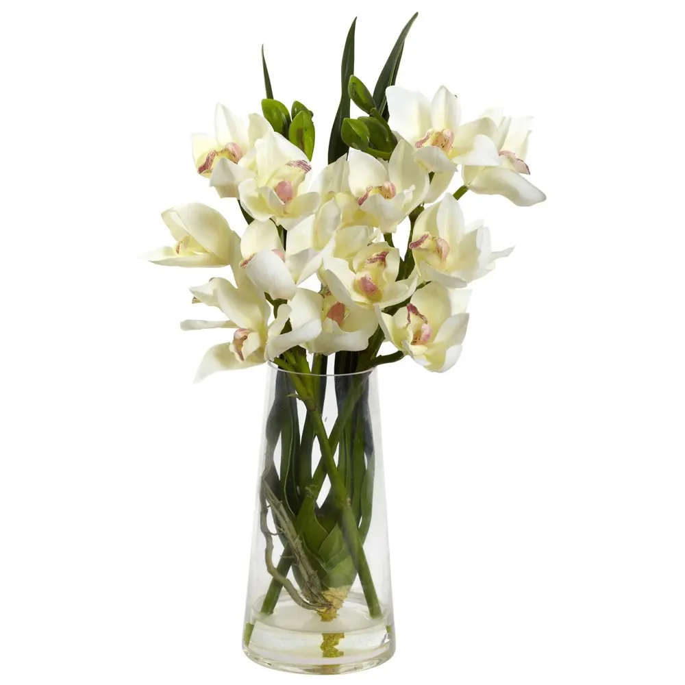 

Cymbidium Orchid Artificial Flower Arrangement with Vase, White
