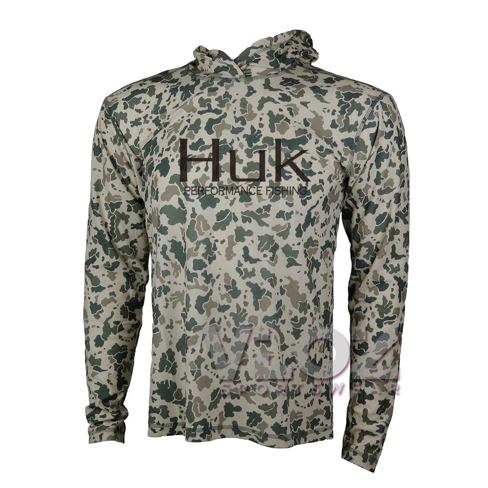

Men HUK Fishing Hoodie Long Sleeve Sun Protection Sweatshirt Breathable Quick Dry Camouflage Fishing Clothing Camisa De Pesca