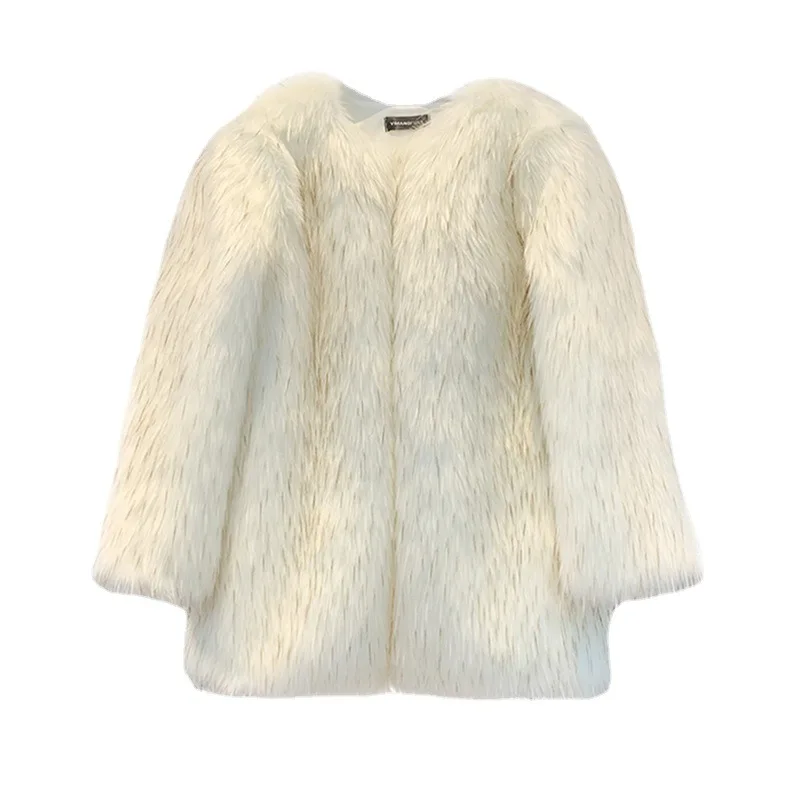 2022 Winter New 2-color Fox Fur Coat Women Mid-length Fashion Faux Fur Young Long-sleeved Round Neck Fur Coat Personality Street