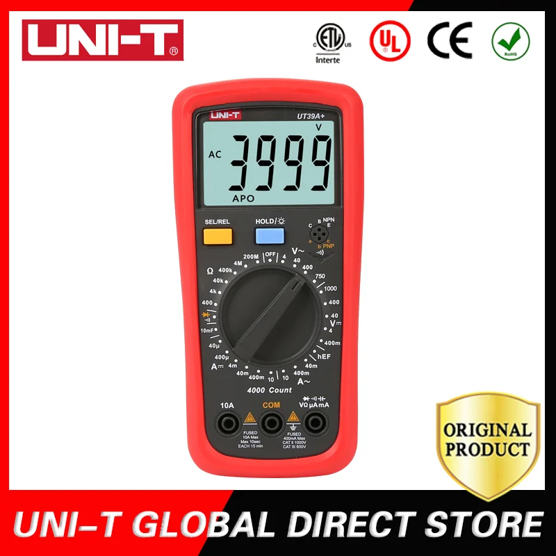 UNI-T Digital multimeter True Rms AC DC Handheld Meter High-precision 1000V 2000μF Capacitance Measurement UT39A+/UT39C+/UT39E+
