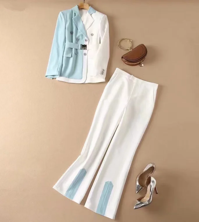 

Женская одежда в европейском и американском стиле зима 2022 Новинка двубортное пальто с длинным рукавом и брюки модные костюмы