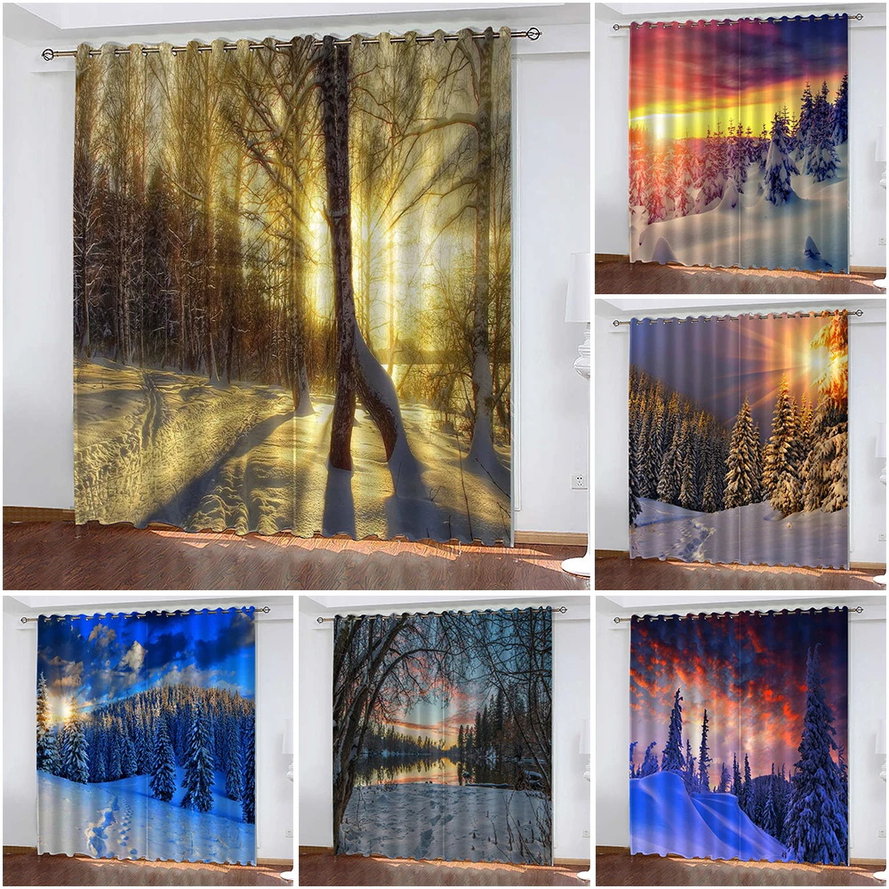 

Sunset 3D Printing Household Curtains Forest Snow Scene Blackout Curtains Curtains Living Room Window Curtain Cotinas De Sala