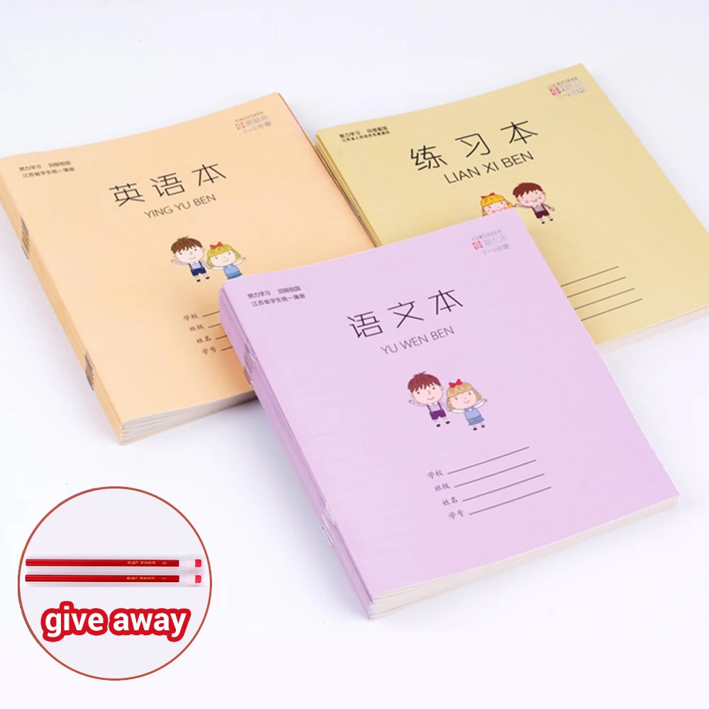 

5 books+2 pencil Exercise Workbook kid English Chinese math Exercise Workbook Practice Writing books students school supplies