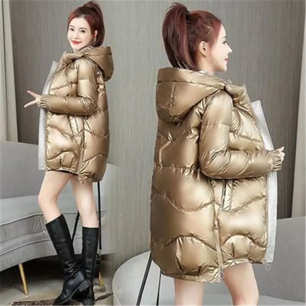 

2023New New Winter Jacket Parkas Women Glossy Down Cotton Jacket Hooded Parka Warm Female Cotton Padded Jacket Casual Outwear 61