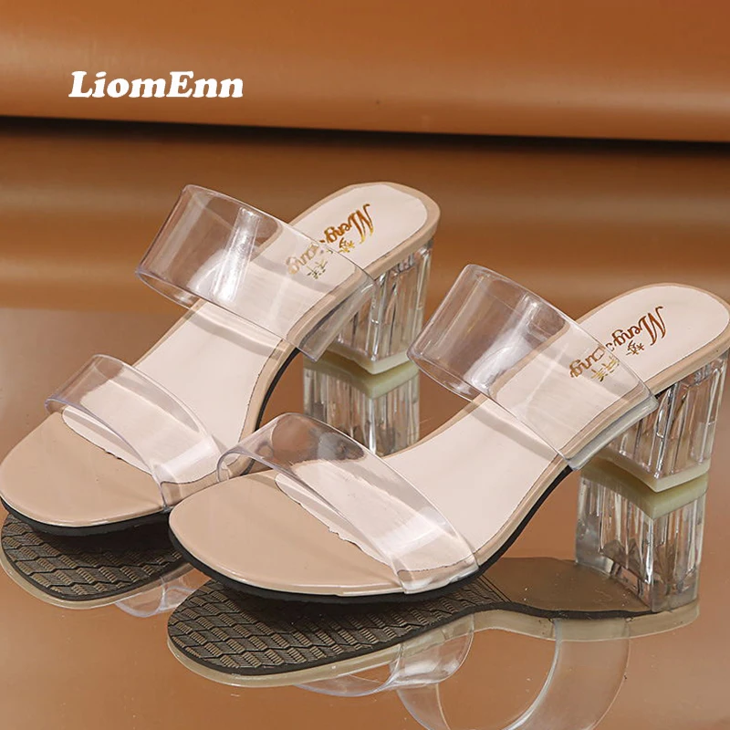

Clear Heels Slippers Women 2022 Trend Summer PVC Transparent Sandals Women Slides Elegant Party Dress Shoes Size 35-43